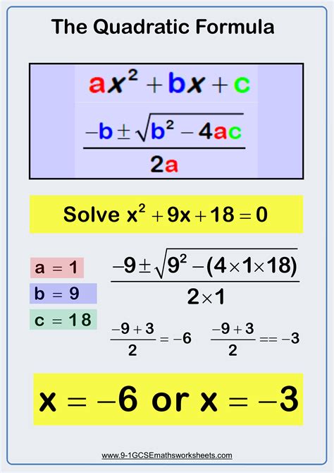 using the quadratic formula worksheet answers with work